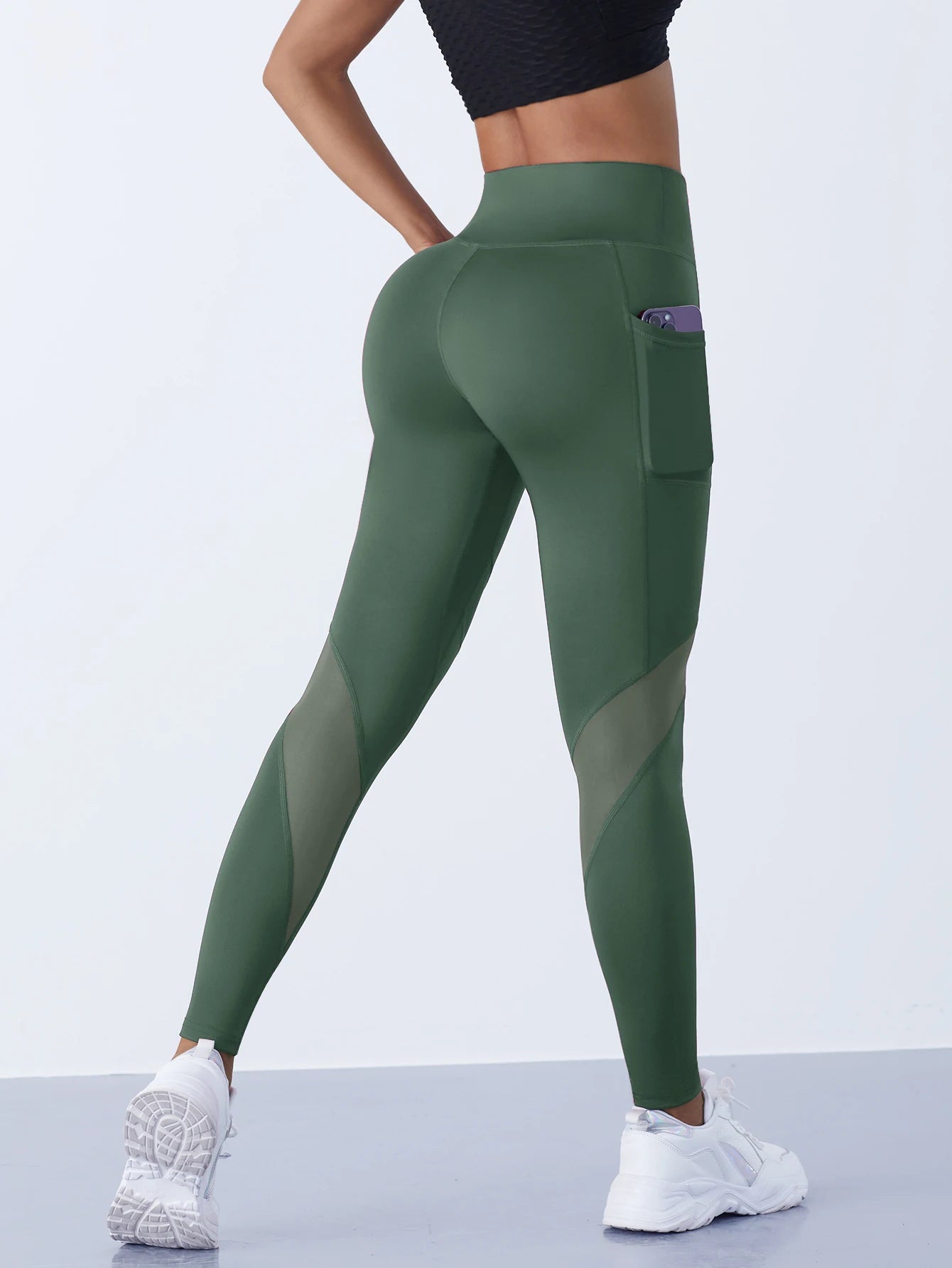 High-Waist Yoga Pants With See-through Tulle Splicing with Tummy Control - Clearance Sale