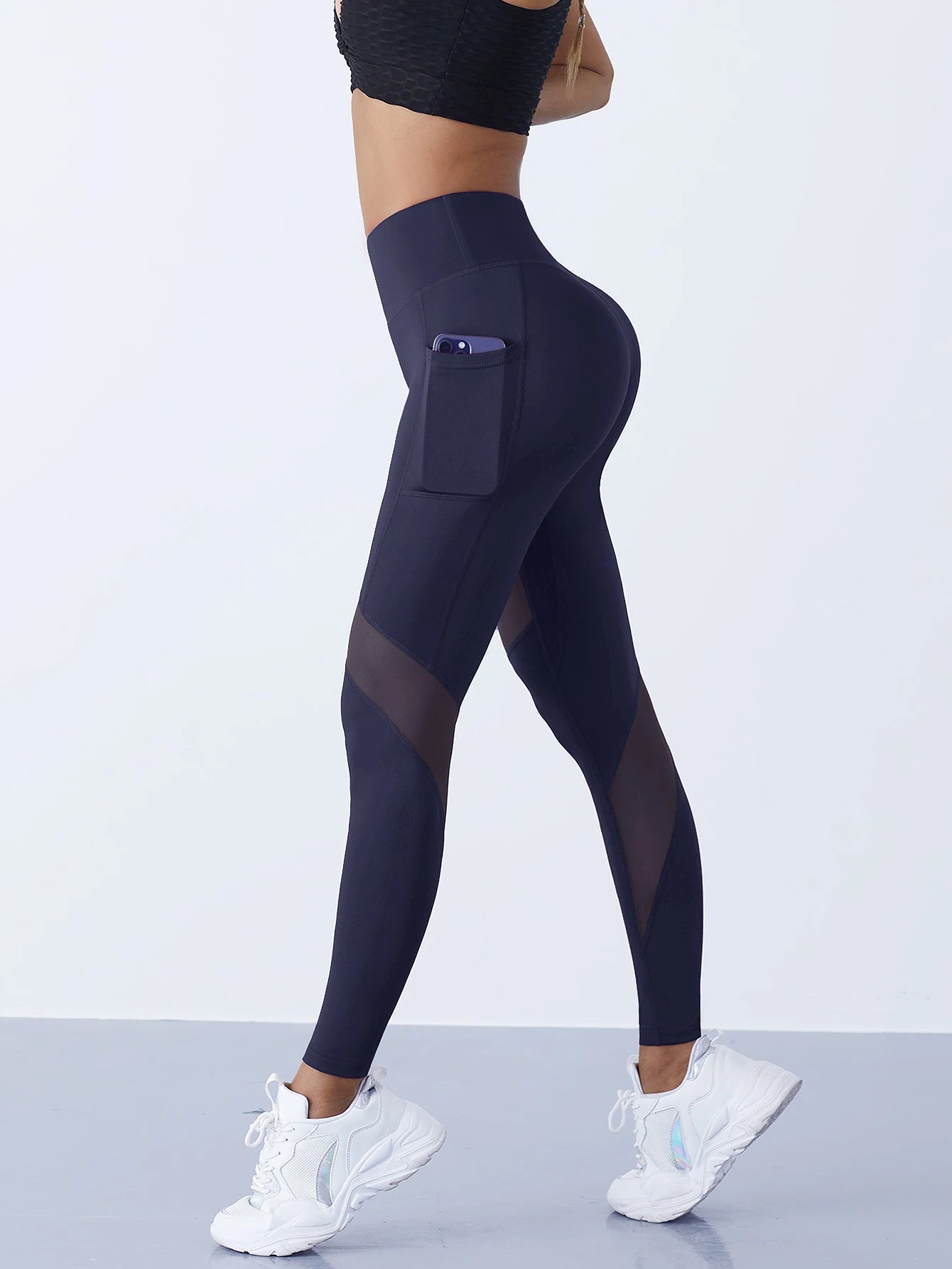 High-Waist Yoga Pants With See-through Tulle Splicing with Tummy Control - Clearance Sale