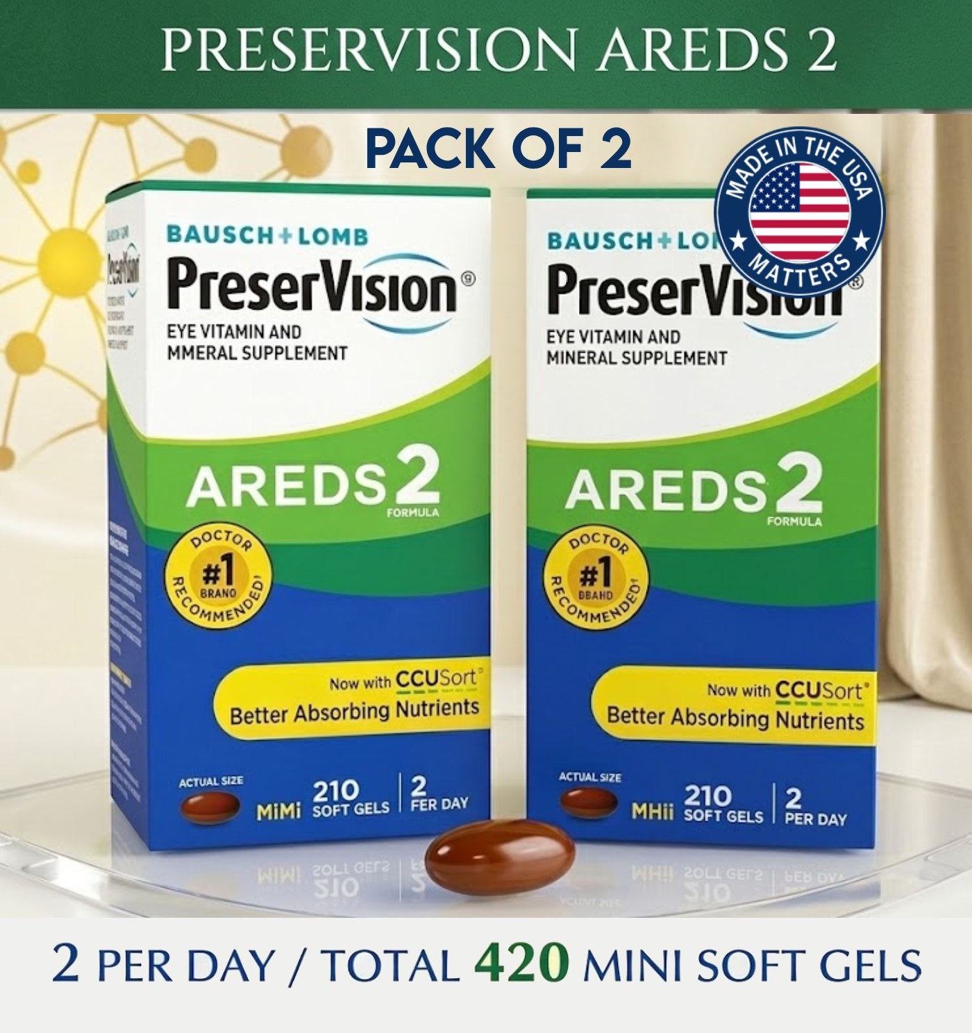 PreserVision AREDS 2 Formula - Pack of 2 - 210 count Soft Gels EXP 08/2027 - Clearance Sale