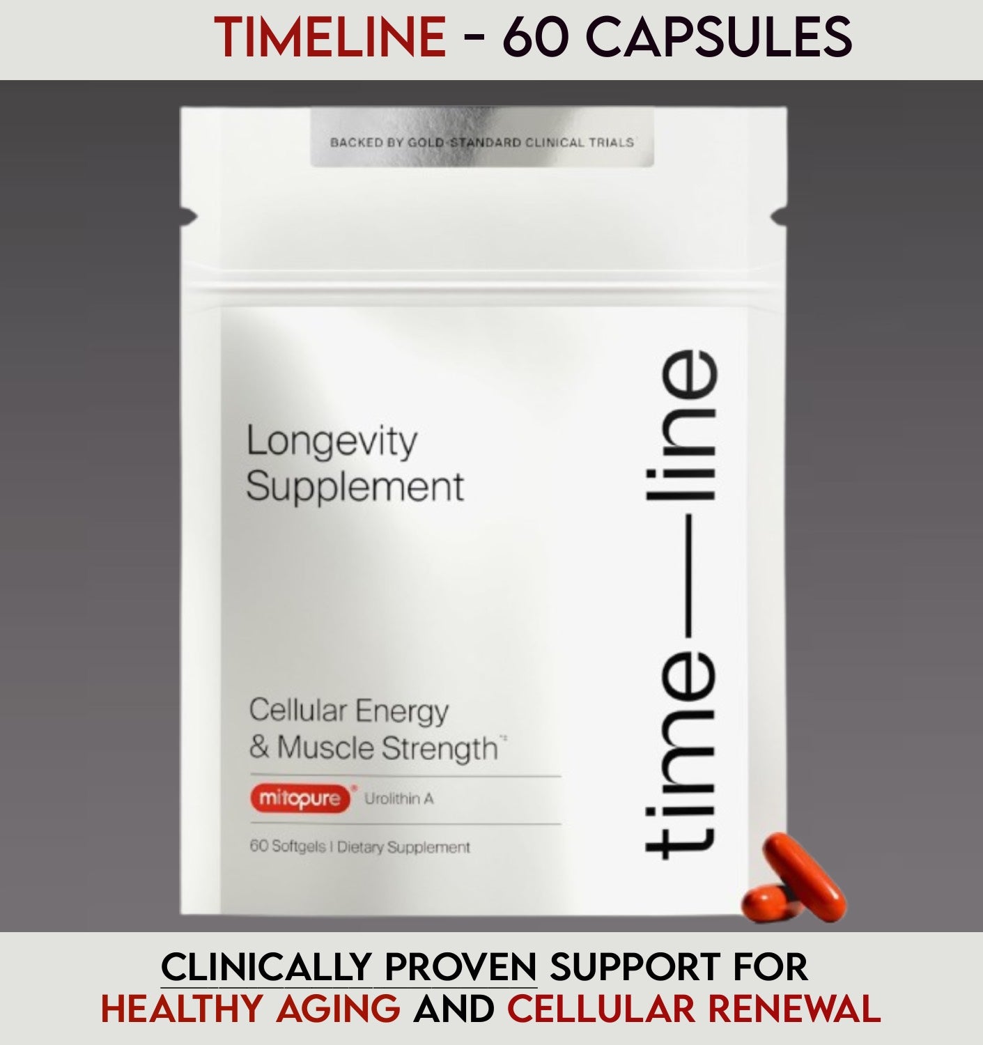 Timeline Mitopure Urolithin A Longevity Supplement 60 Count Softgels - Clearance Sale