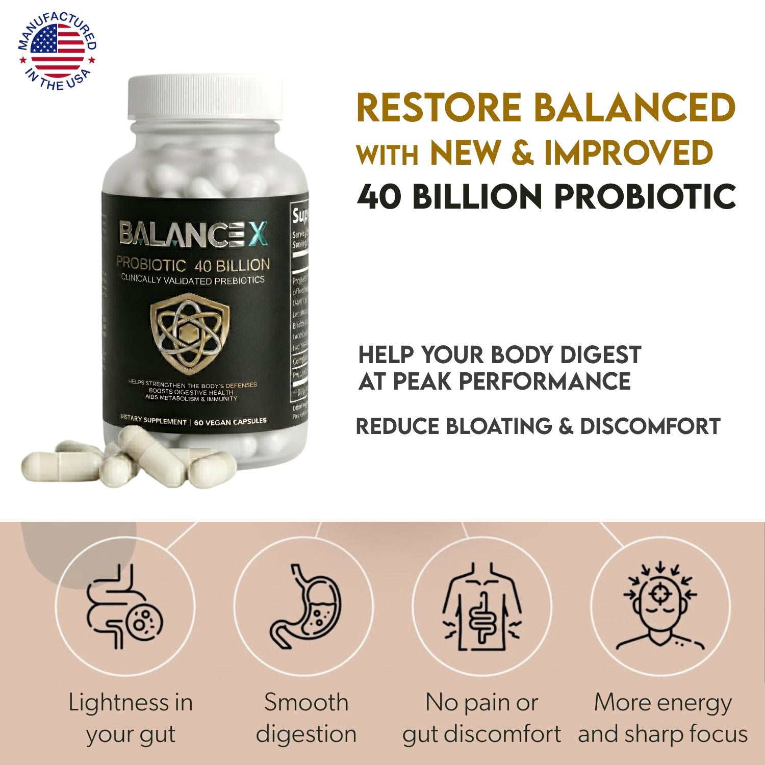 Balanced 40 Billion Probiotics Gut Support and Bloating Relief, Constipation - Clearance Sale / Similar to Bioma