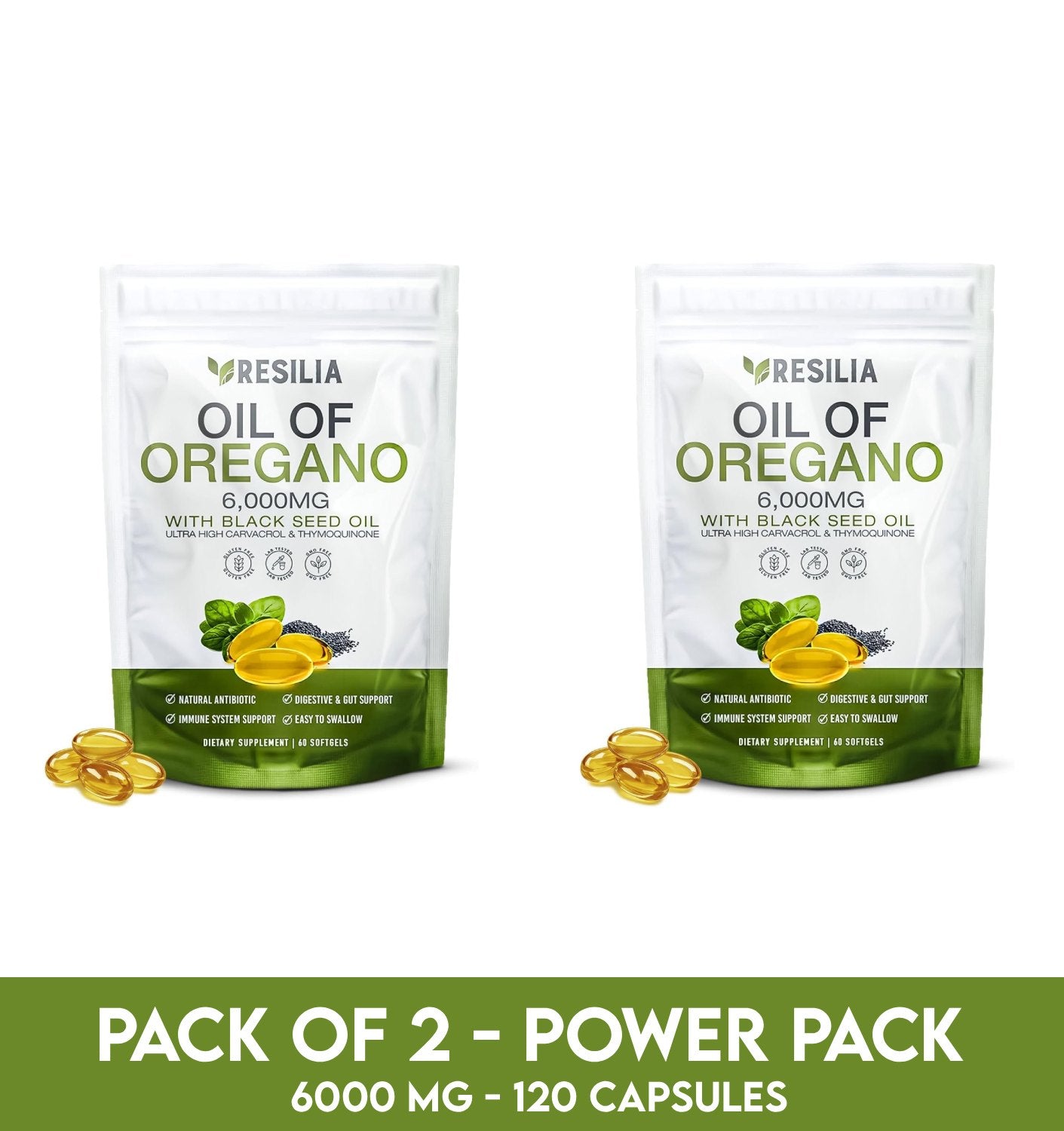 Resilia Oil Of Oregano Softgels - Pack of 2 - 60 Capsules 6000Mg - Clearance Sale