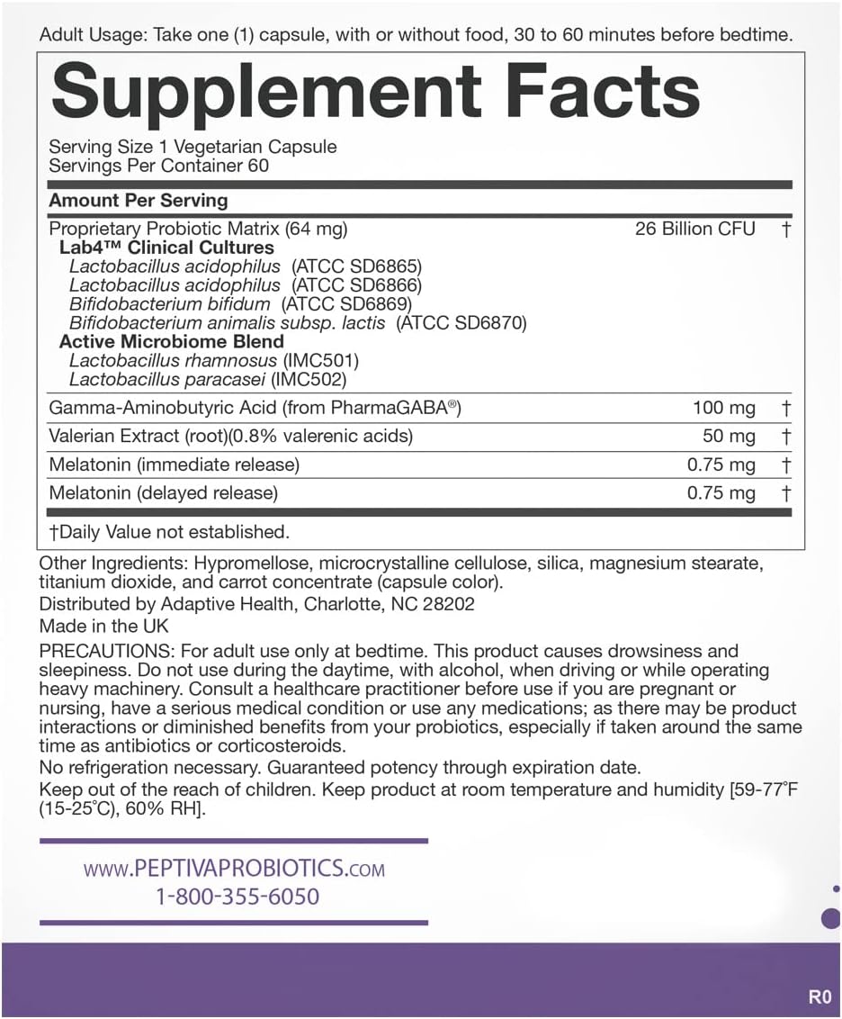 Peptiva 26 Billion CFU Probiotic and Sleep Support - 60 Count - Clearance Sale