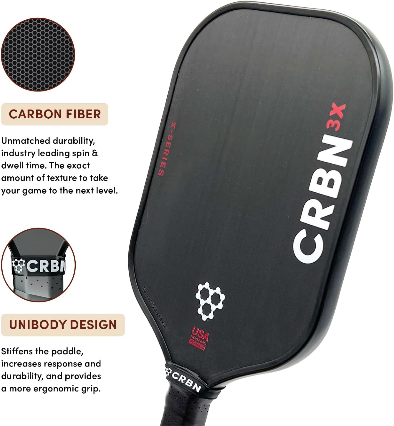 CRBN X Series Power - Carbon Fiber Pickleball Paddle with Foam Injected Edges - Clearance Sale