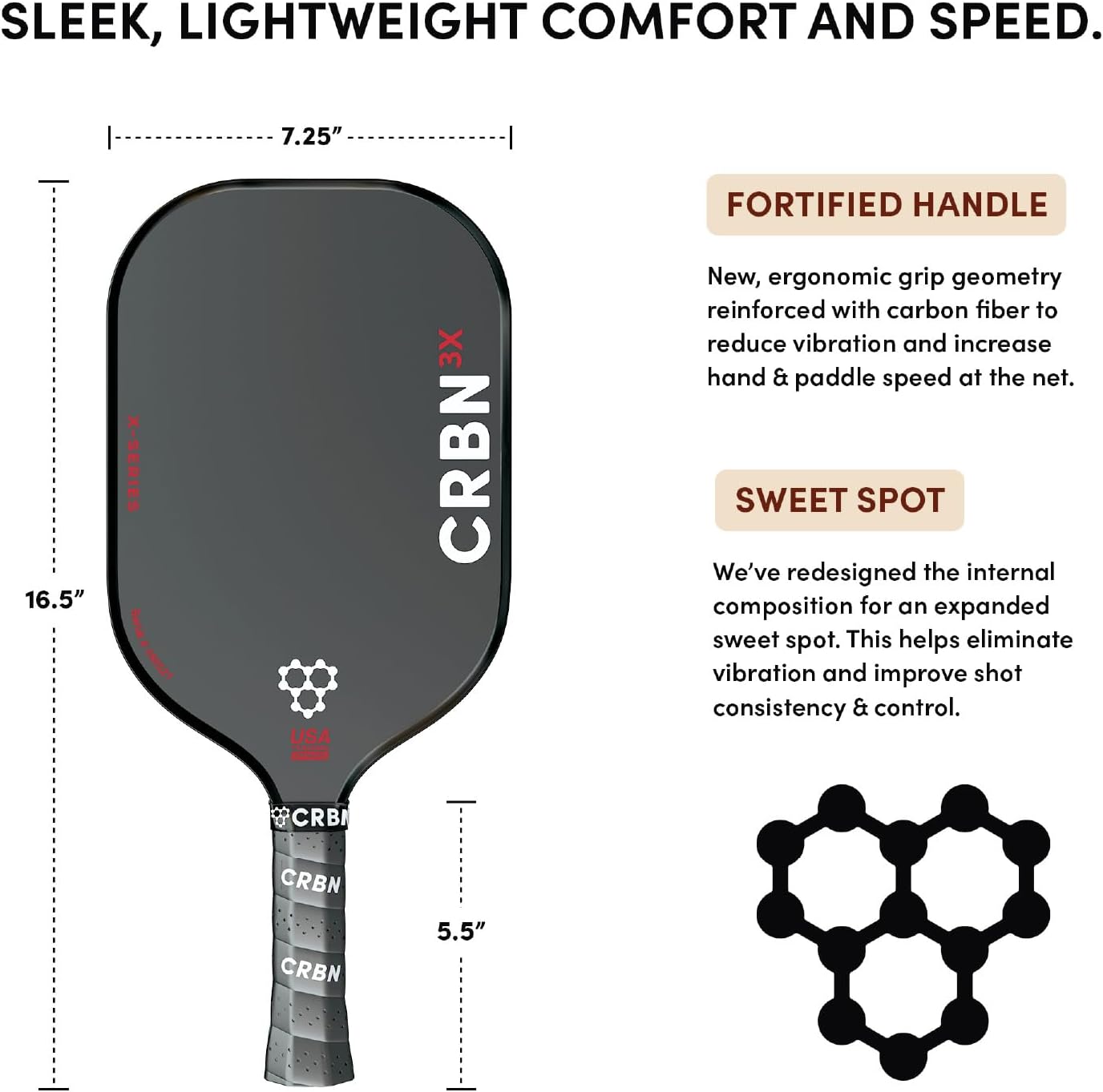 CRBN X Series Power - Carbon Fiber Pickleball Paddle with Foam Injected Edges - Clearance Sale