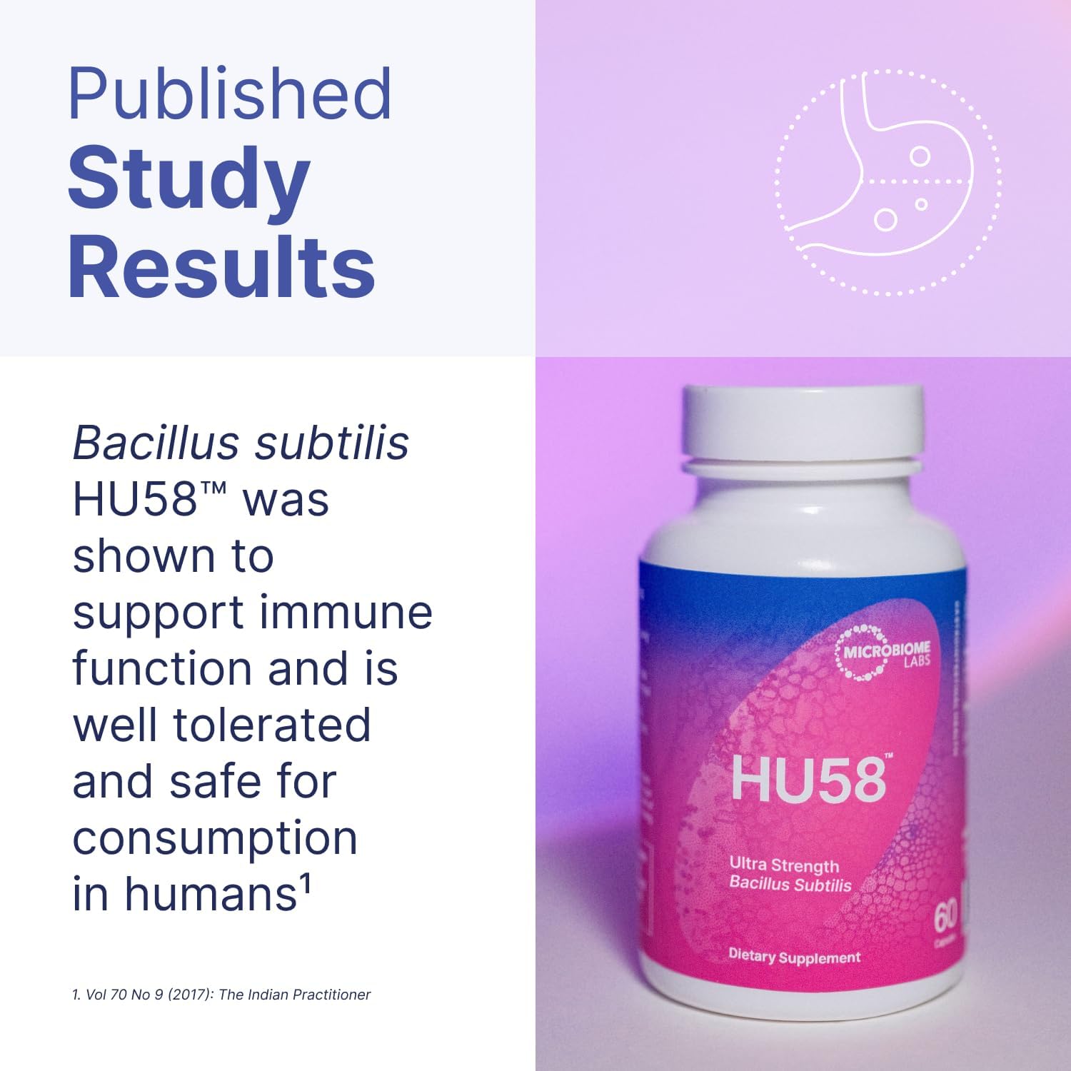Microbiome Labs HU58 Bacillus Subtilis Spore Probiotic 60 Capsules - Clearance Sale