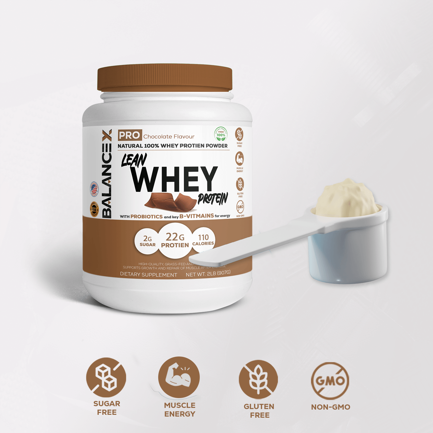 Natural Lean Whey Protein: Sculpt Your Strength (Chocolate) 2LBS - Clearance Sale